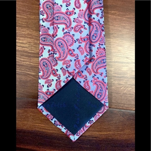 PAUL FREDRICK  Dressy 100% Silk Light Blue Paisley Necktie - Picture 5 of 9